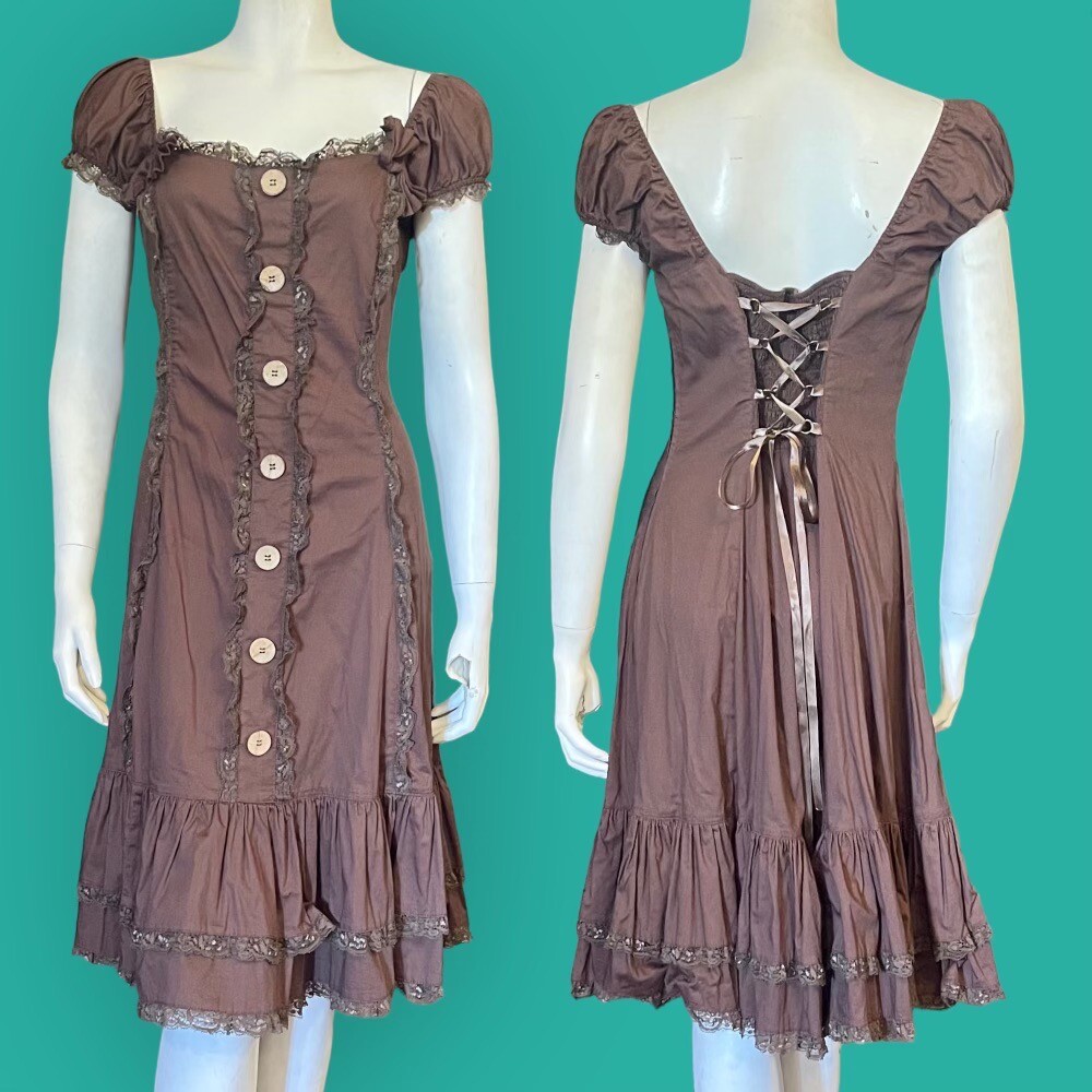Steampunk Lace Button Detail Dress by Eliana Brown Size M at Hot Topic  -image