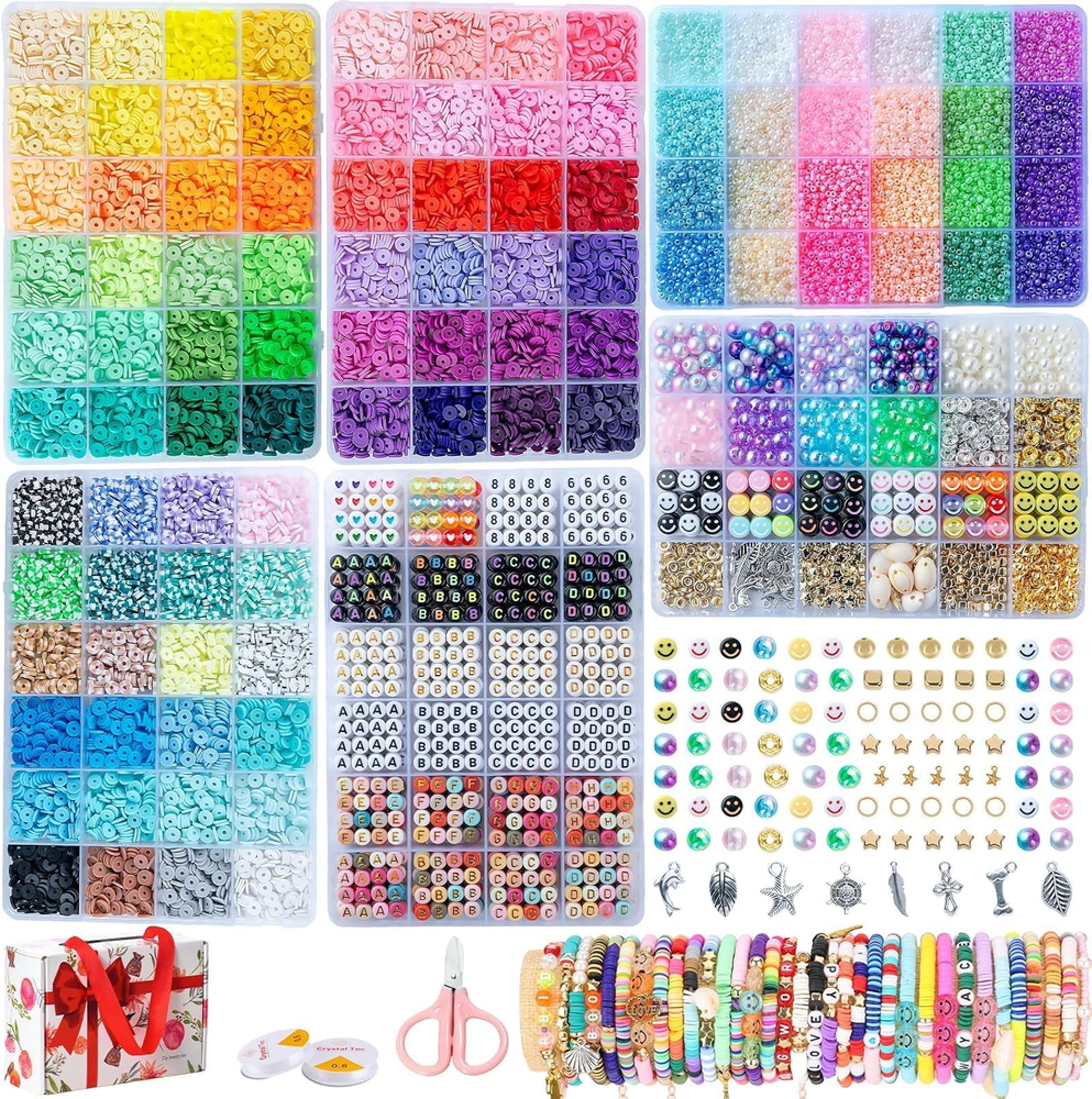 6-Box Friendship Bracelet Kit with 16K Clay Seed Glass Beads for DIY Crafts
