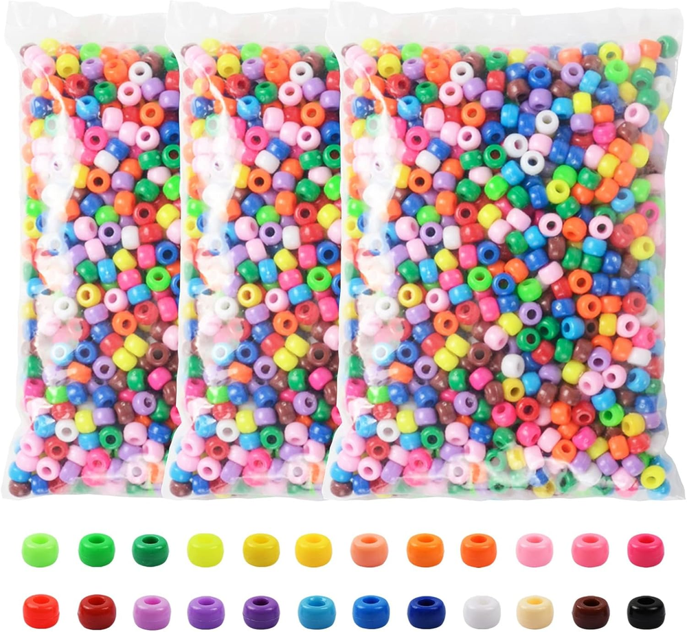 3600 Pcs 6x9mm Rainbow Plastic Pony Beads for Crafts and Jewelry Making
