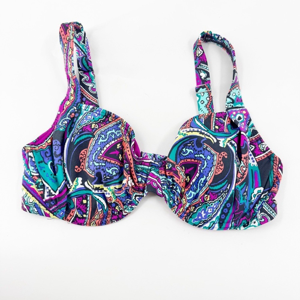 ✅ NWT Title Nine Bikini Swimsuit Top 34D Colorful Paisley Underwire Bra