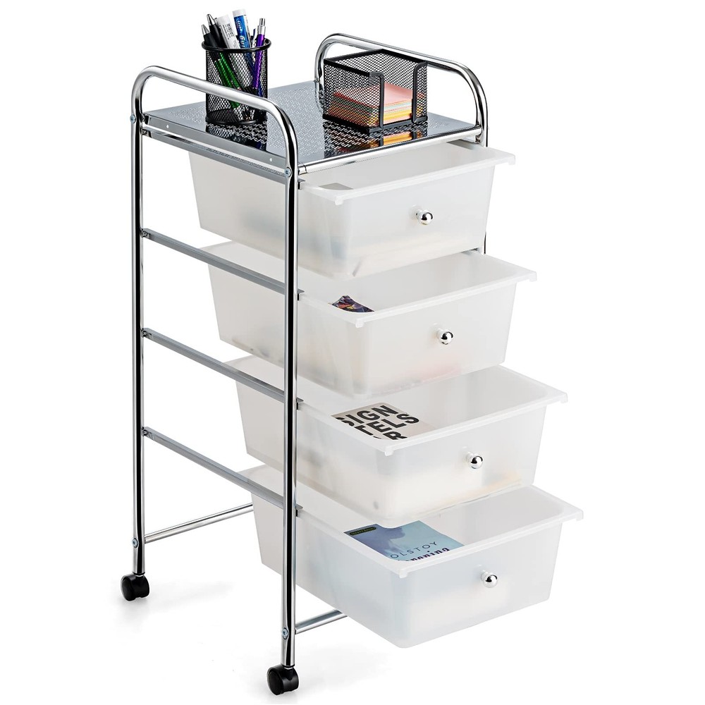 4 Drawer Rolling Storage Cart, Multipurpose Mobile Utility Cart w/Universal W...