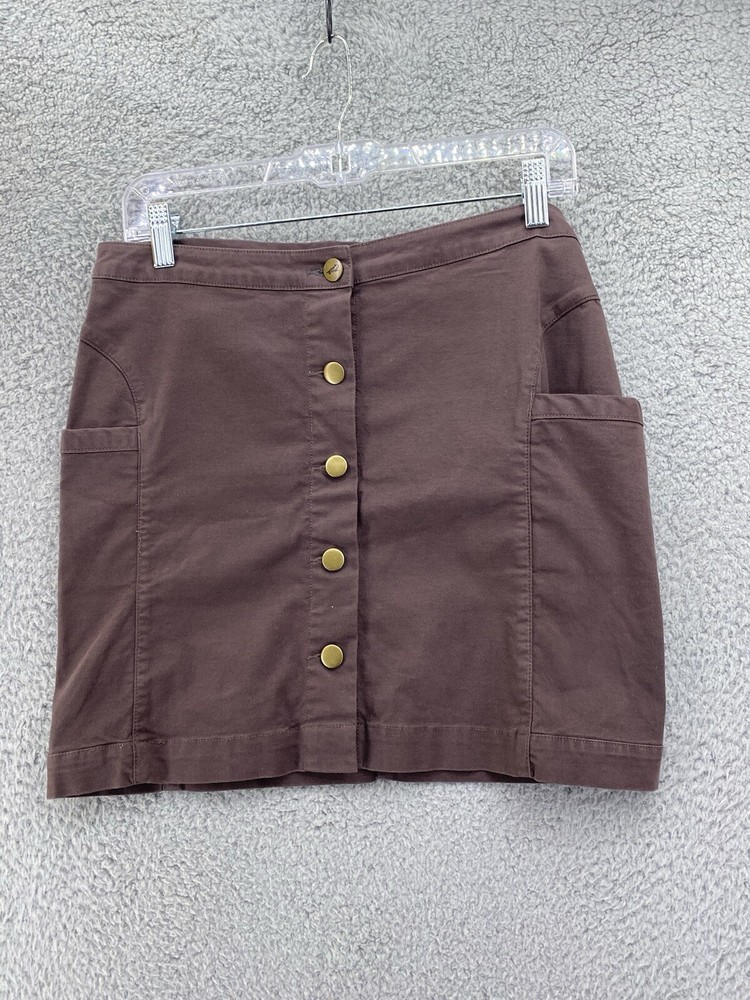 Toad & Co Women 2 Brown Earthworks Skirt Button Front Pockets Organic Cotton