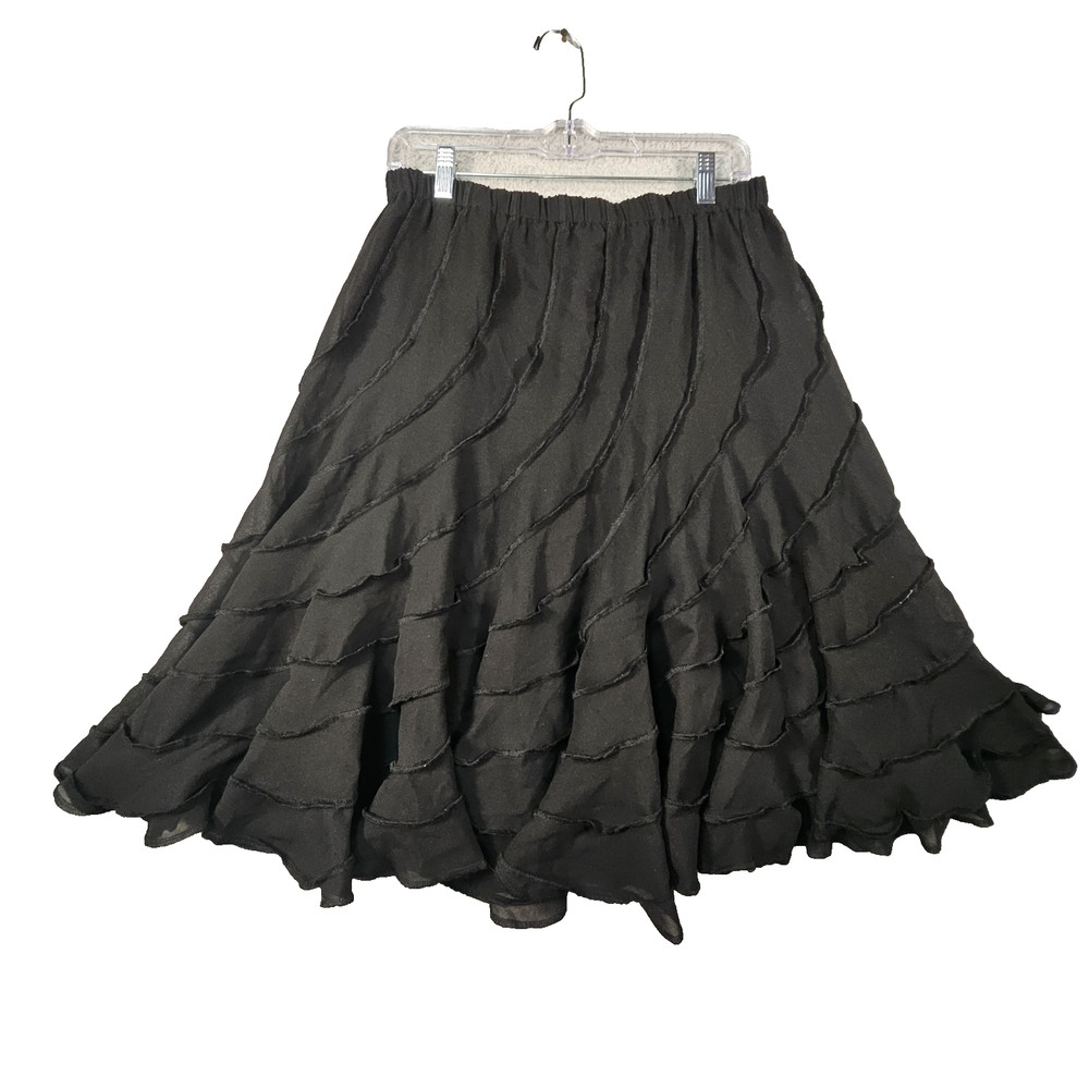 Back In The Saddle Ruffle Tiered Midi Skirt Sz M Black Whimsigoth Western Witchy