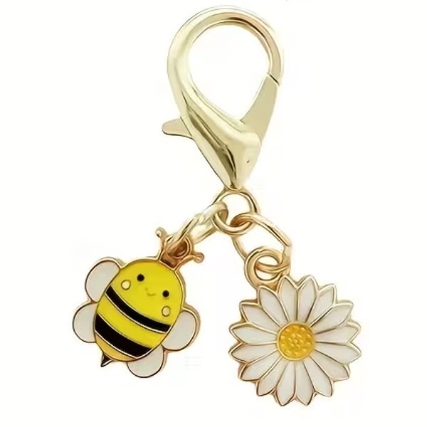 Metal Honey Bee & Sunflower / Daisy Charm Keyring Keychain Gift UK