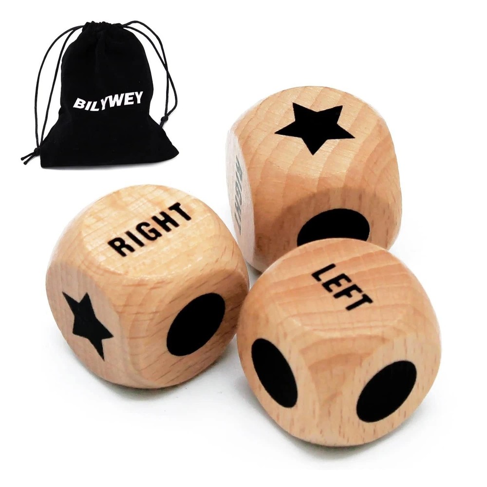 3pcs Left Right Center Game Dice 1 Inch Beech Wood Dices with Drawstring Bag (3