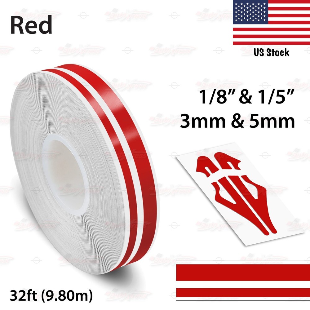 1/8 & 1/5 Inch Red Twin Line Vinyl Pin Stripe Tape for Cars Motorcycles Trucks