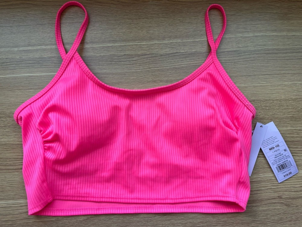 Wild Fable Hot Pink Ribbed Bikini Top Medium NWT Adjustable Straps Padded