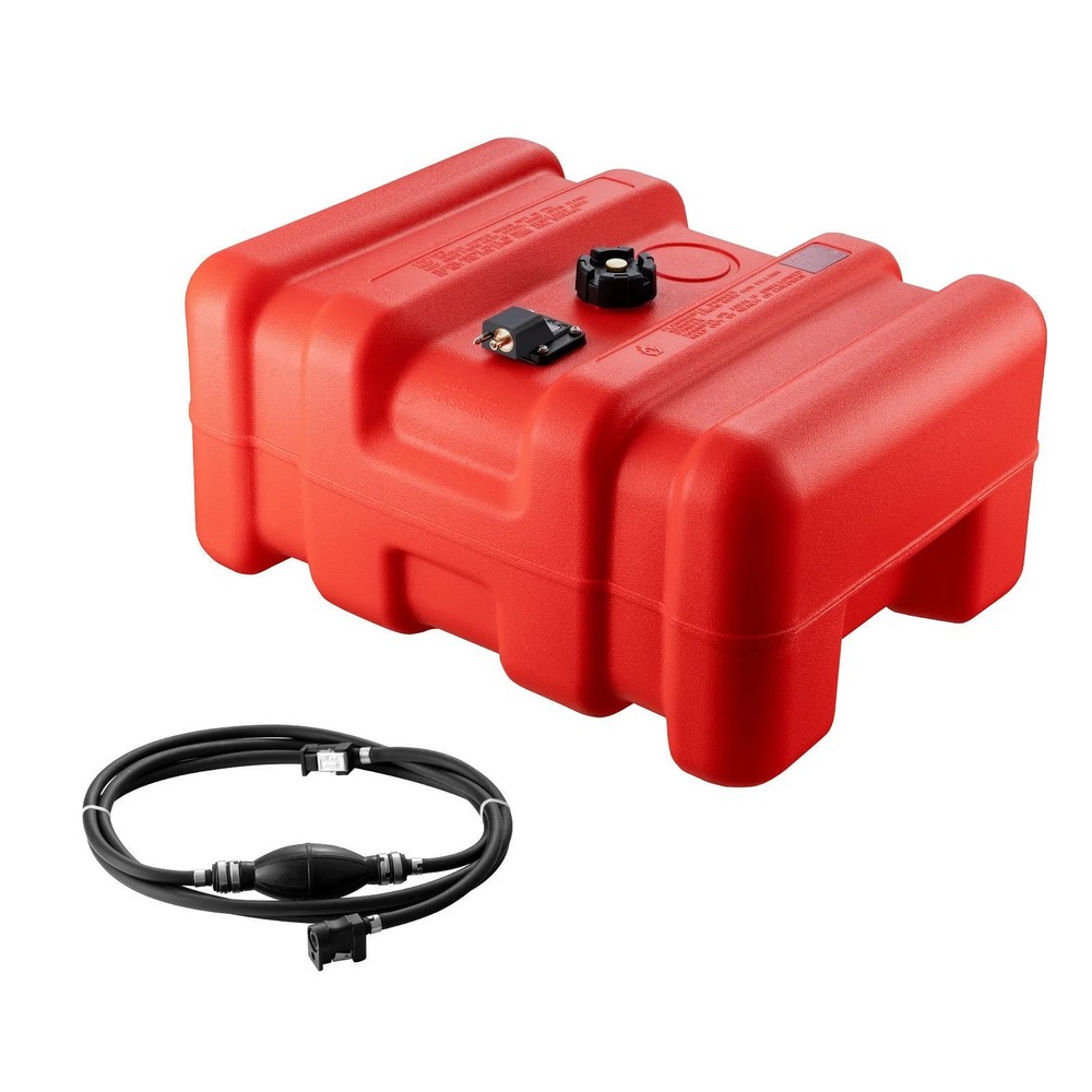 Portable Fuel Tank, 12 Gallon/55L, Plastic Outboard Marine Tank with Hose, Easy