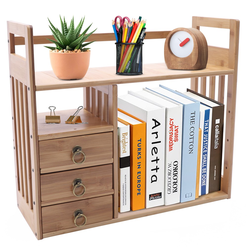 Desktop Storage Shelf 3 Drawers Desk Organizer Guardrail and Smooth Edge Design