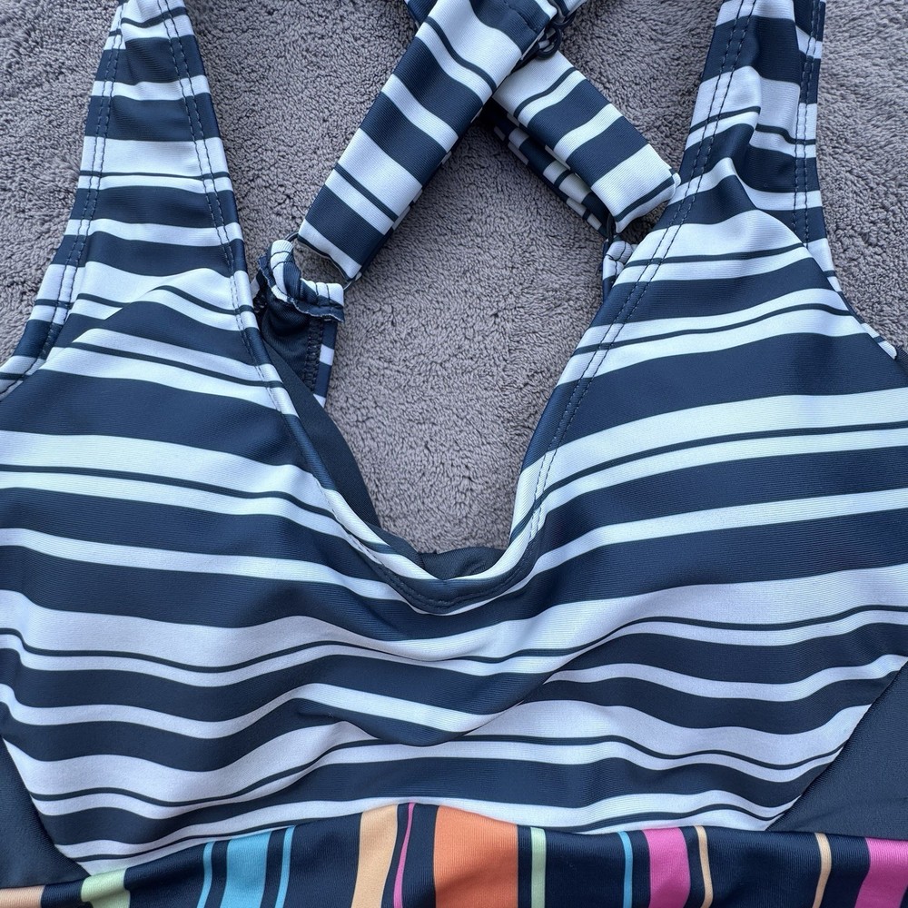 Nani Swimwear Cross Back V Neck Crop Blue Stripped Tevy Underwire