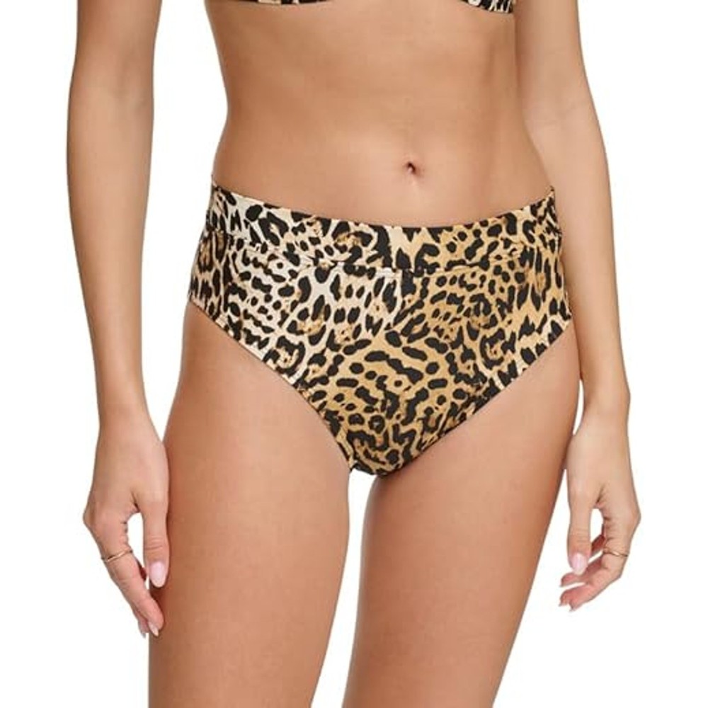 DKNY Women Animal Print High Waisted Tummy Control Swim Bikini Bottoms Size L