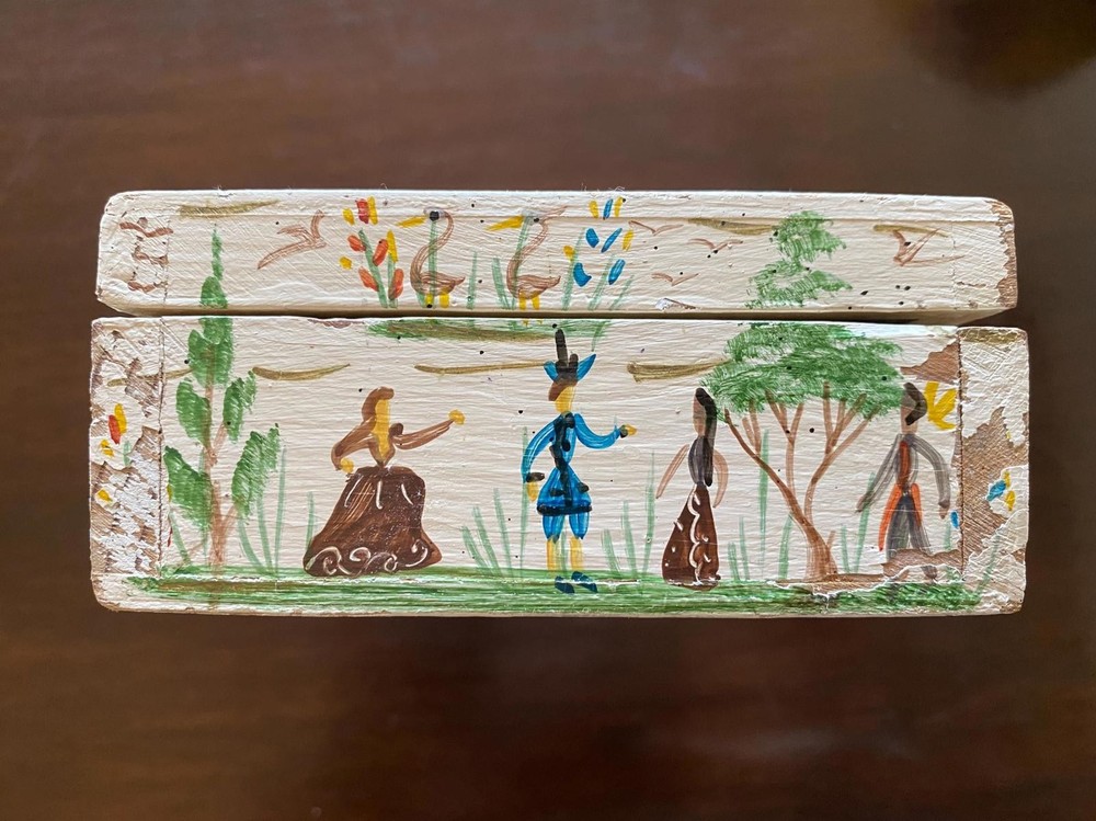 40s Vintage Benito Fosado Wood Box Hand Painted & Signed Oaxaca Mexico Folk Art