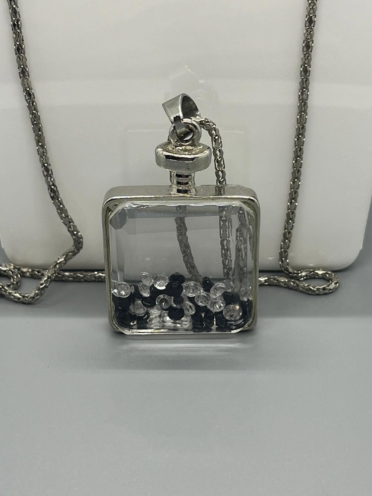 J20 Floating Diamond-Shaped Bead Square Pendant Necklace –Silver-Tone,Long Chain