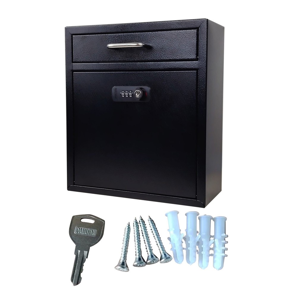 Heavy Duty Black Anti-Theft Wall Mount Stainless Steel Mailbox Key Drop Box
