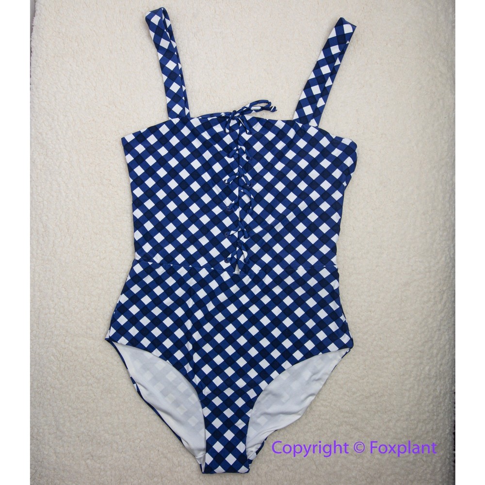 NEW Onia Raquel blue white gingham check raquel one piece swimsuit, size M
