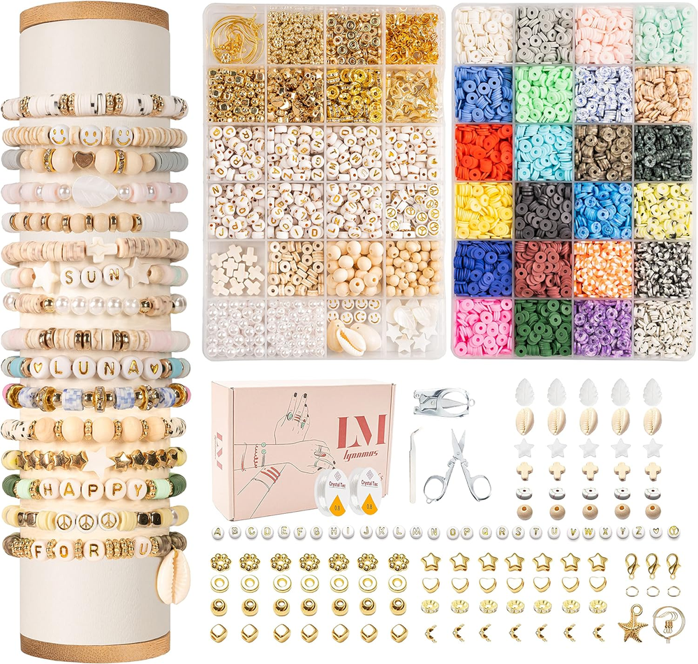 8000 Pcs Polymer Clay Beads in 24 Colors - 2 Box Bracelet Making Kit