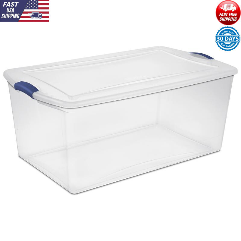 105Qt Blue Stackable Clear Plastic Storage Box with Latching Lid