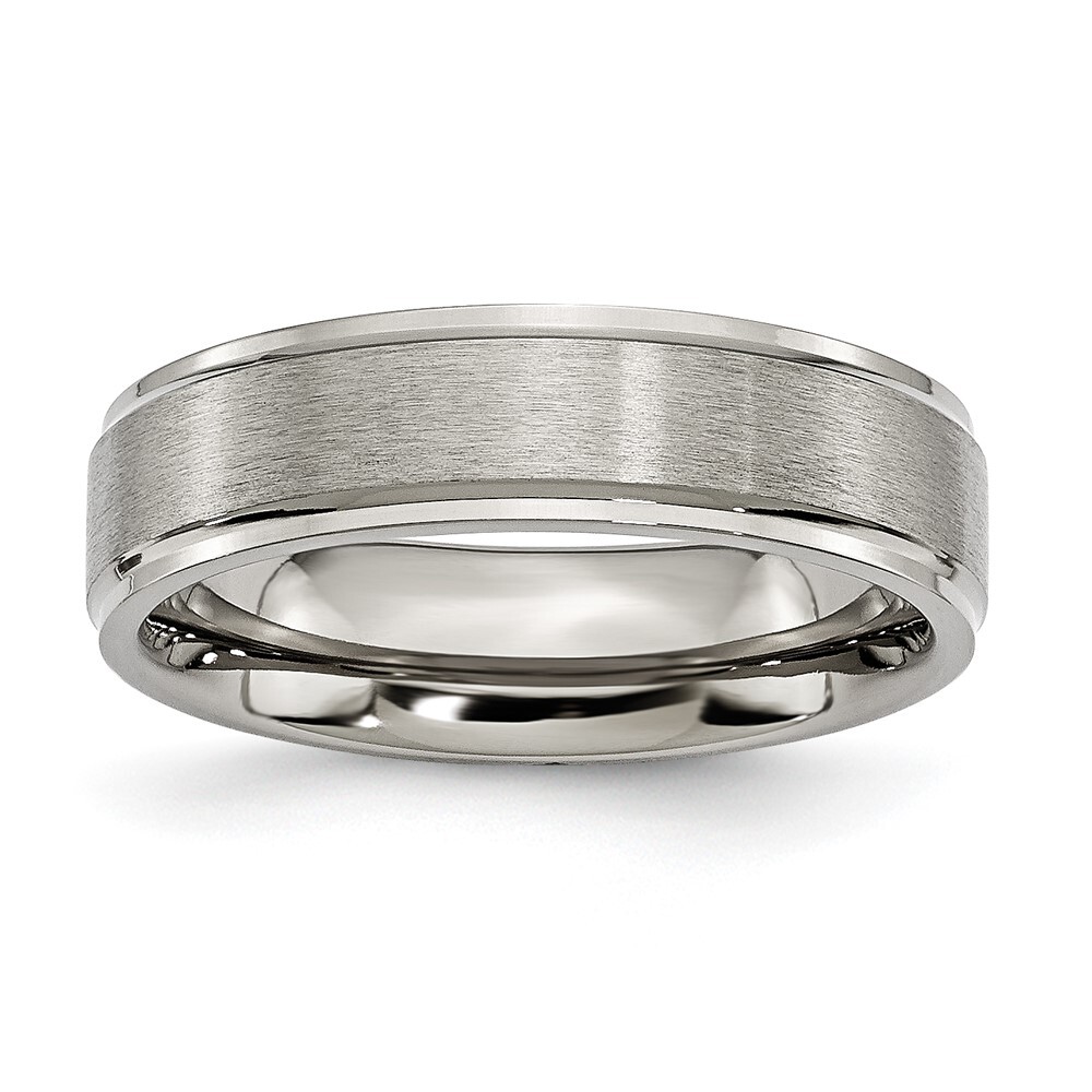 Titanium Brushed Center 6mm Ridged Edge Band Ring Size 10 for Men 3.29gm