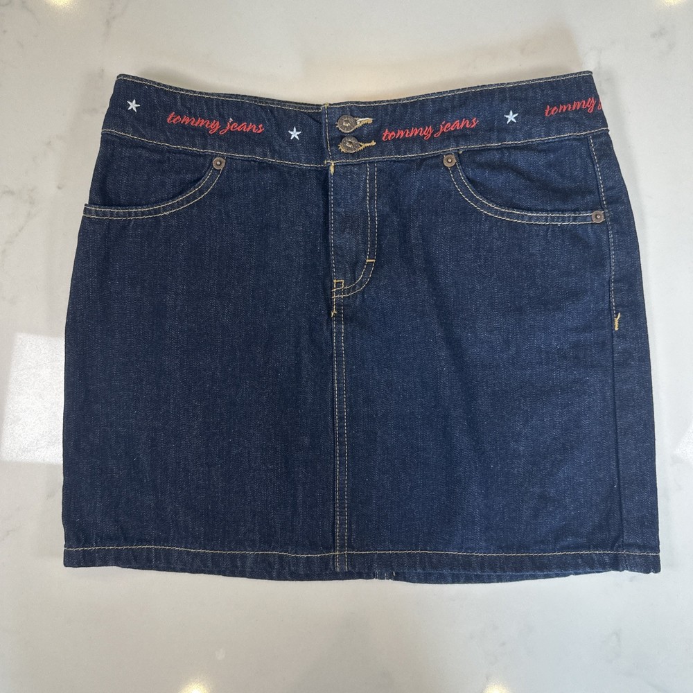 Vintage Tommy Jeans Dark Wash Denim Mini Skirt Size 5 Y2K Excellent 2003