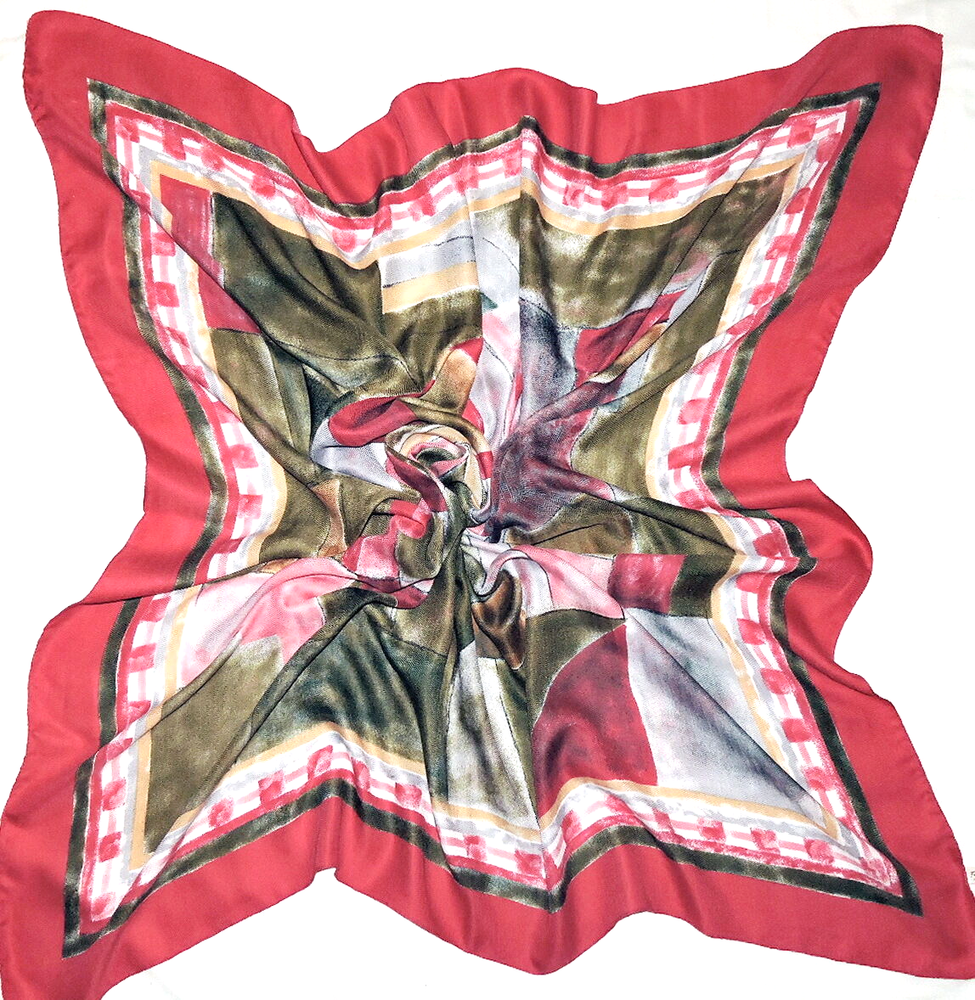 FELICIANI Oversized Abstract Scarf 47 Inch Art Wrap Pink Green Modernist Fashion