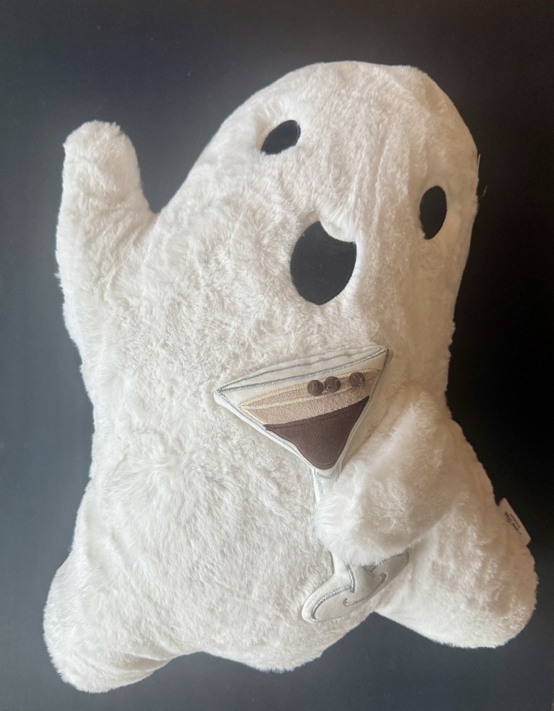 Viral faux fur ghost pillow with espresso martini design Martha Stewart Halloween NWT-image