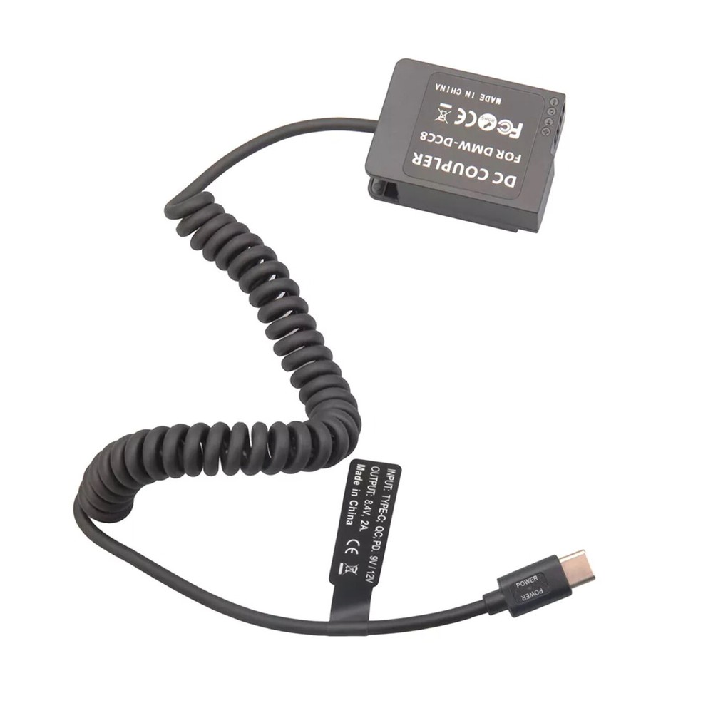 USB-C to DMW-BLC12/DCC8 Dummy Battery Power Cable for Panasonic FZ200 G5 Type-C
