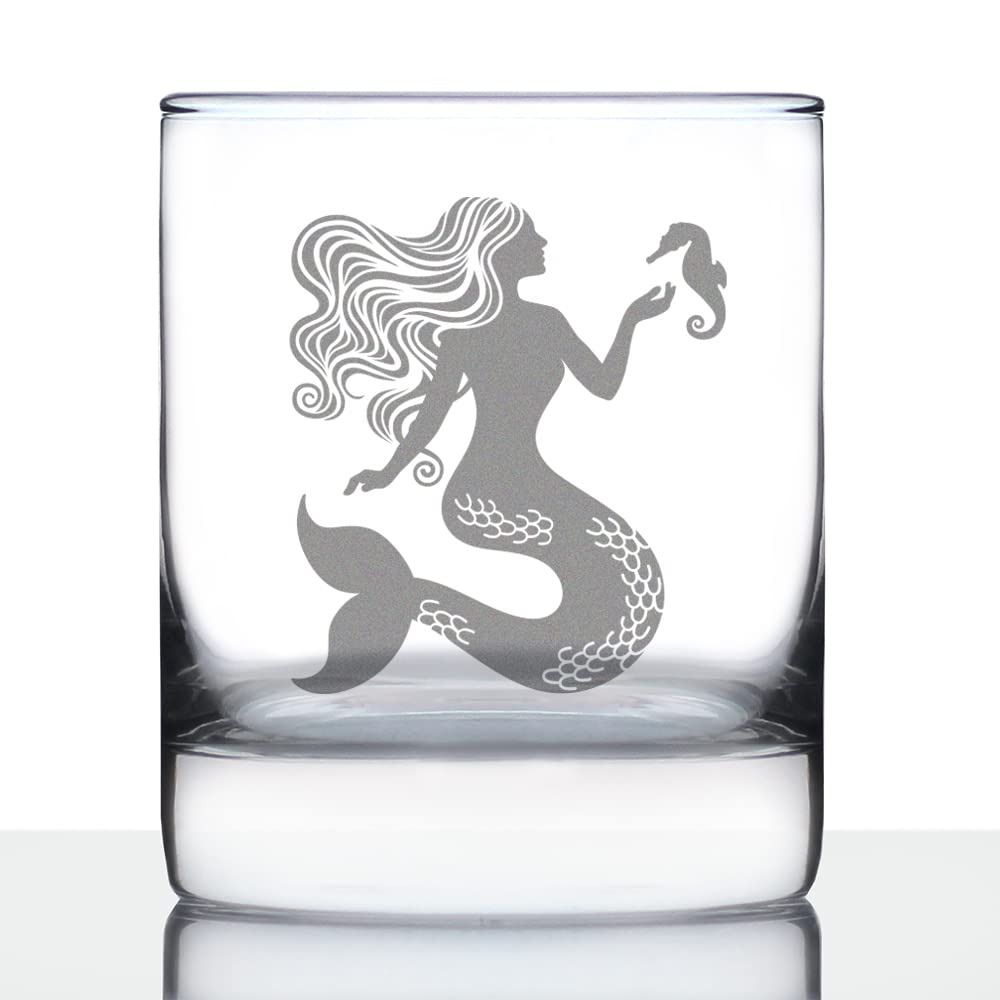 Mermaid Whiskey Rocks Glass Fun Mermaids Themed Decor and Gifts for Beach Lovers