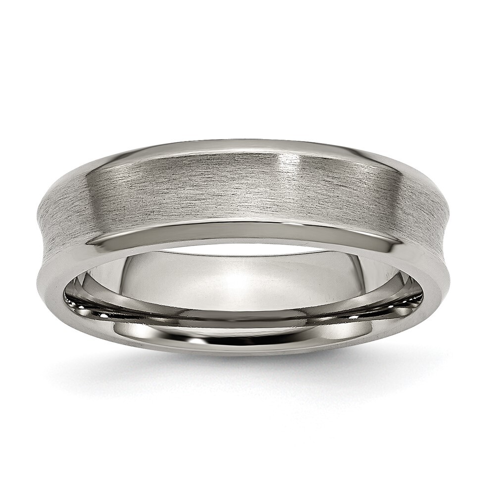 Titanium Brushed and Polished Concave 6mm Beveled Edge Band Ring Size 11