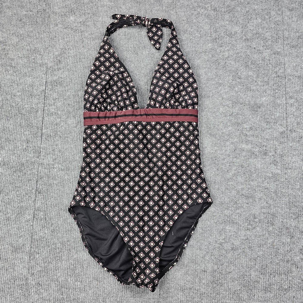 Kate Spade Swimsuit Womens Small Black One Piece Doheny Halter Geo Preppy Tie