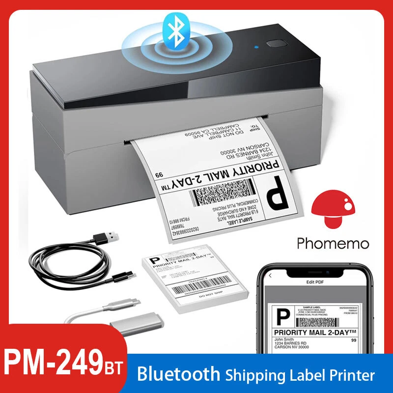 Bluetooth Thermal Label Printer PM249-BT for Shipping Logistics ATL 125 Black Labels-image