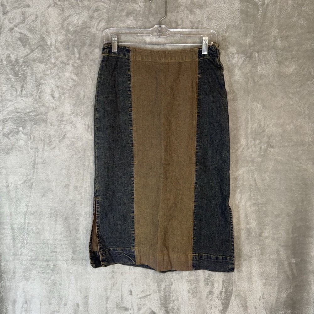 Vintage Esprit Y2K Acid Wash Two Tone Midi Denim Skirt Size 10 Grunge