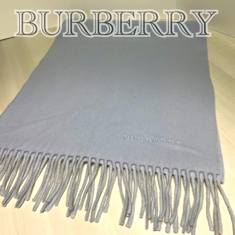 Burberry 100% Cashmere Scarf Light Blue Length 154cm Made in ENGLAND Used