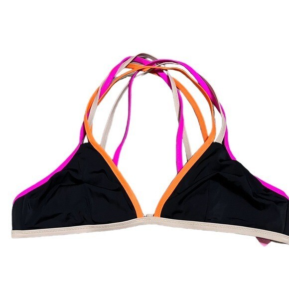 Victoria’s Secret Womens Black Orange Pink Strappy Back Bikini Triangle Size L