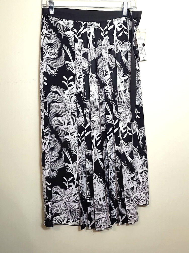 Worthington Maxi Floral Belted Wrap Skirt Black White Tropical Print Size 6