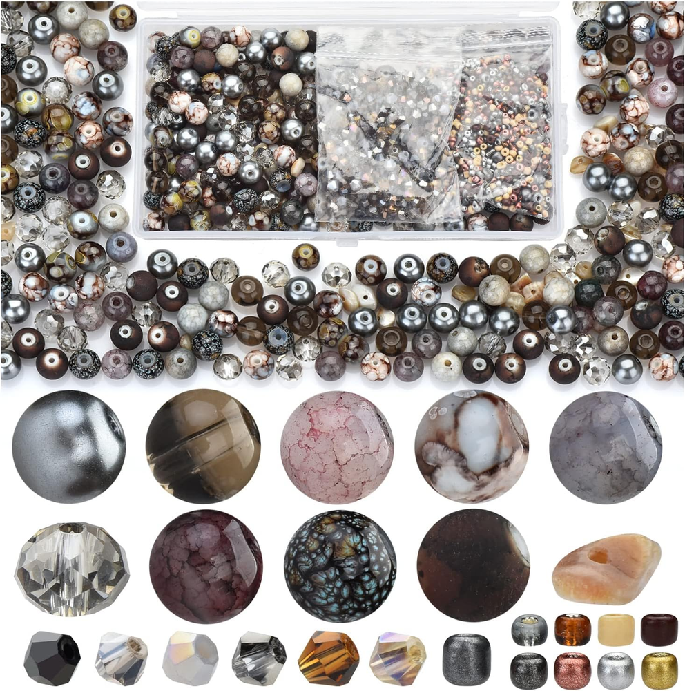 900Pcs Grey Glass Beads Kit for DIY Bracelet Making