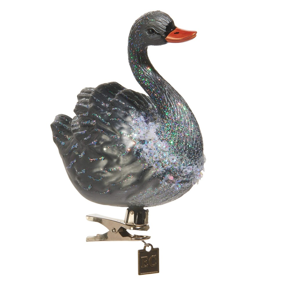 Black Swan Clip-On Glass Ornament 4.5