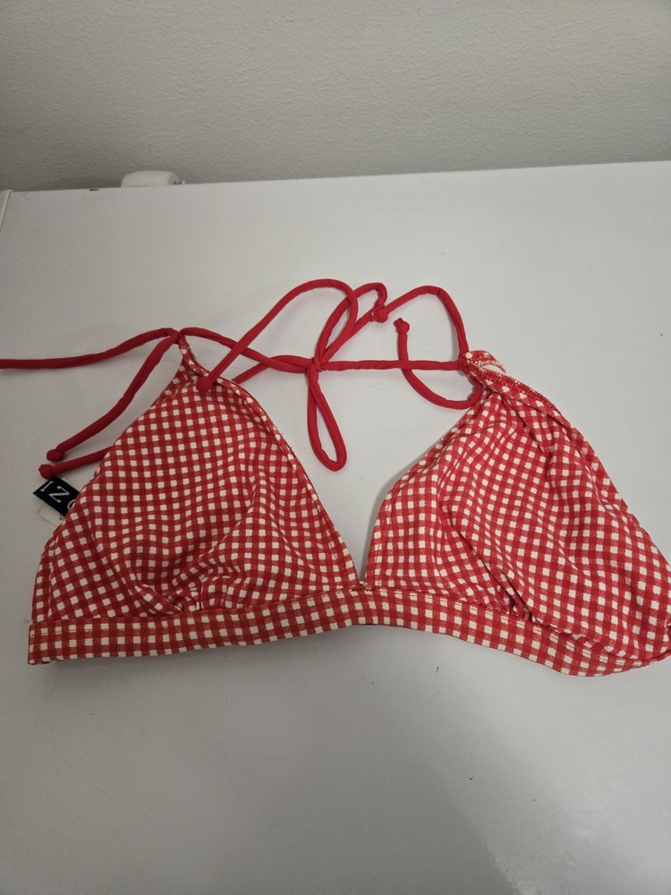 Izod Red And White Gingham Pattern Bikini Top Size 14