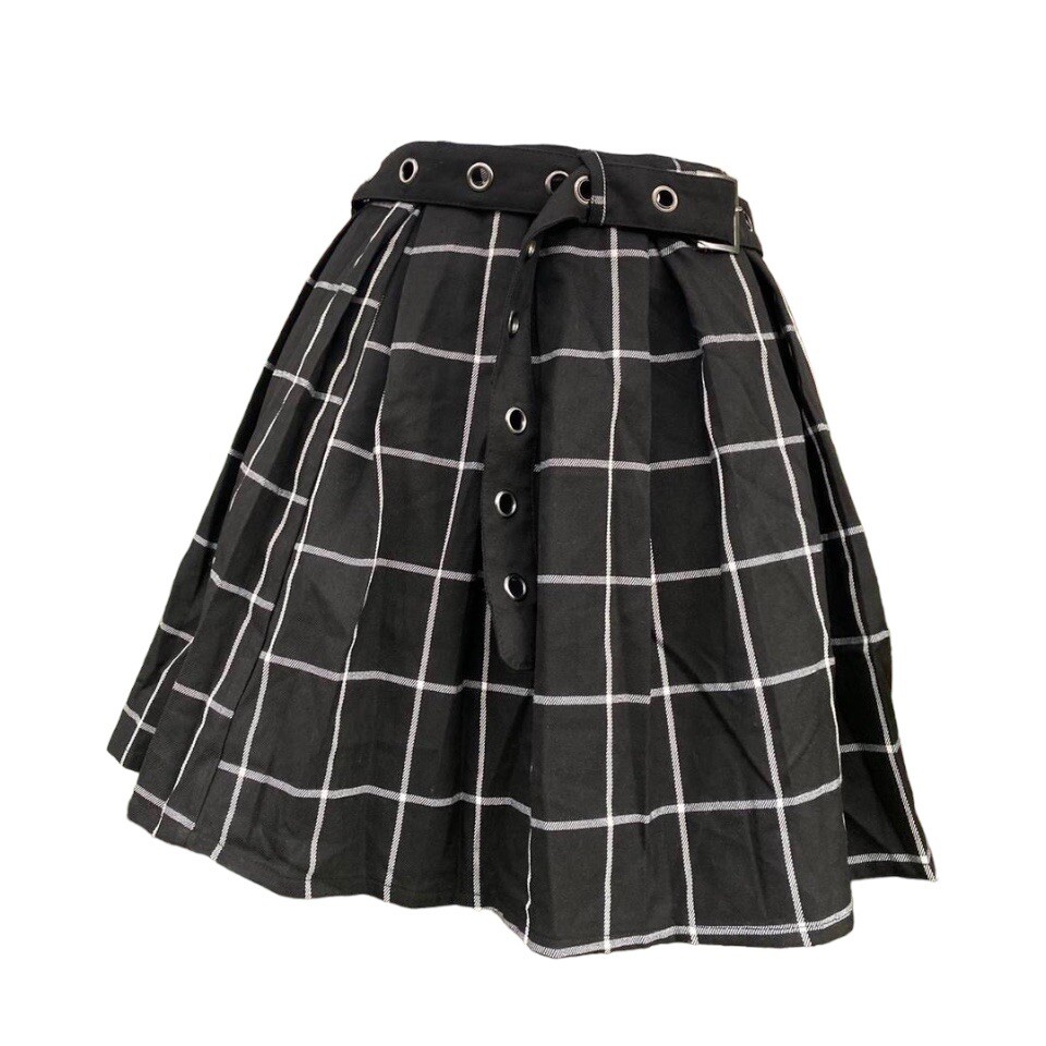 Hot Topic Black White Plaid Pleated Skater Skirt Size Medium-image
