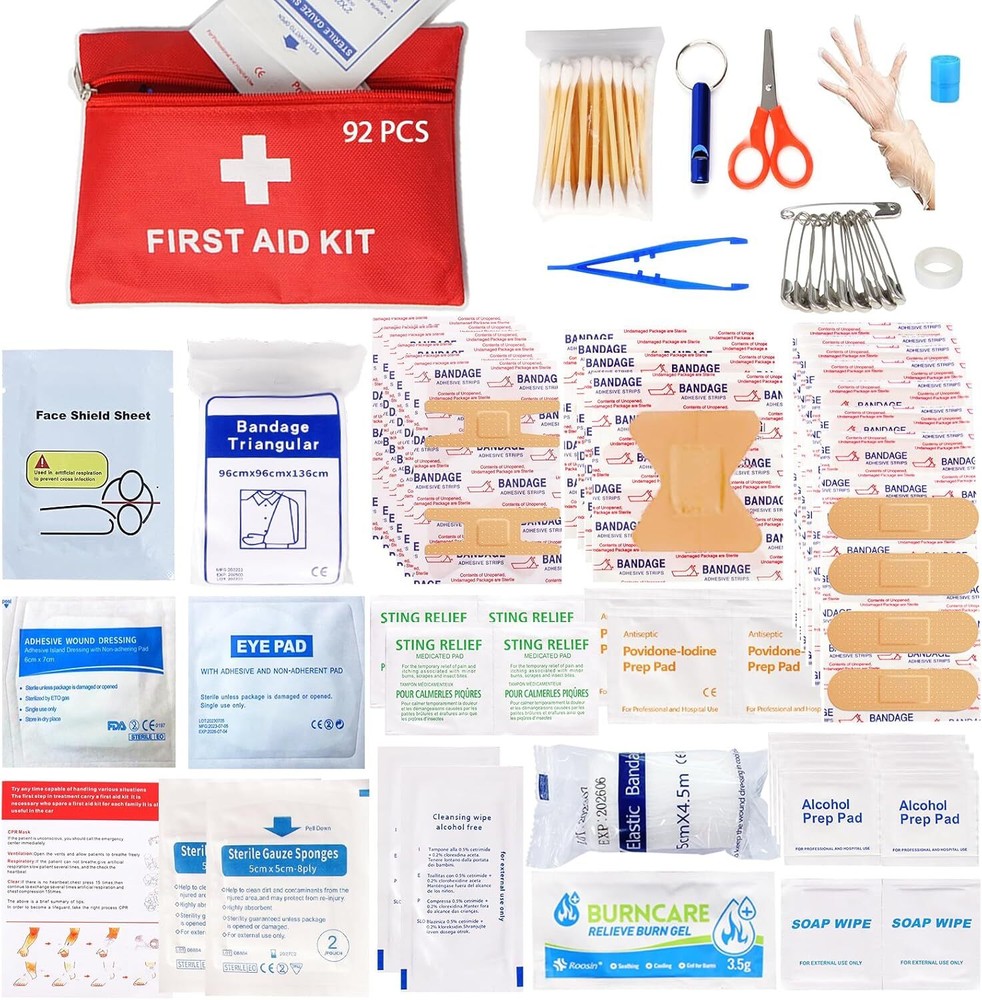 First Aid Kit - 92 Piece Mini Emergency Kits for Car, Basic 92 pcs, White