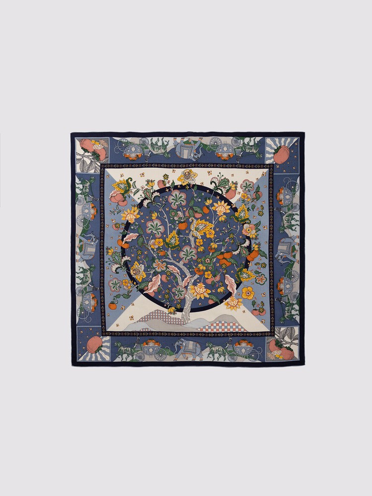Boutique 70% Cashmere 30% Silk Wrap Scarf Vintage Print Square Shawl 53
