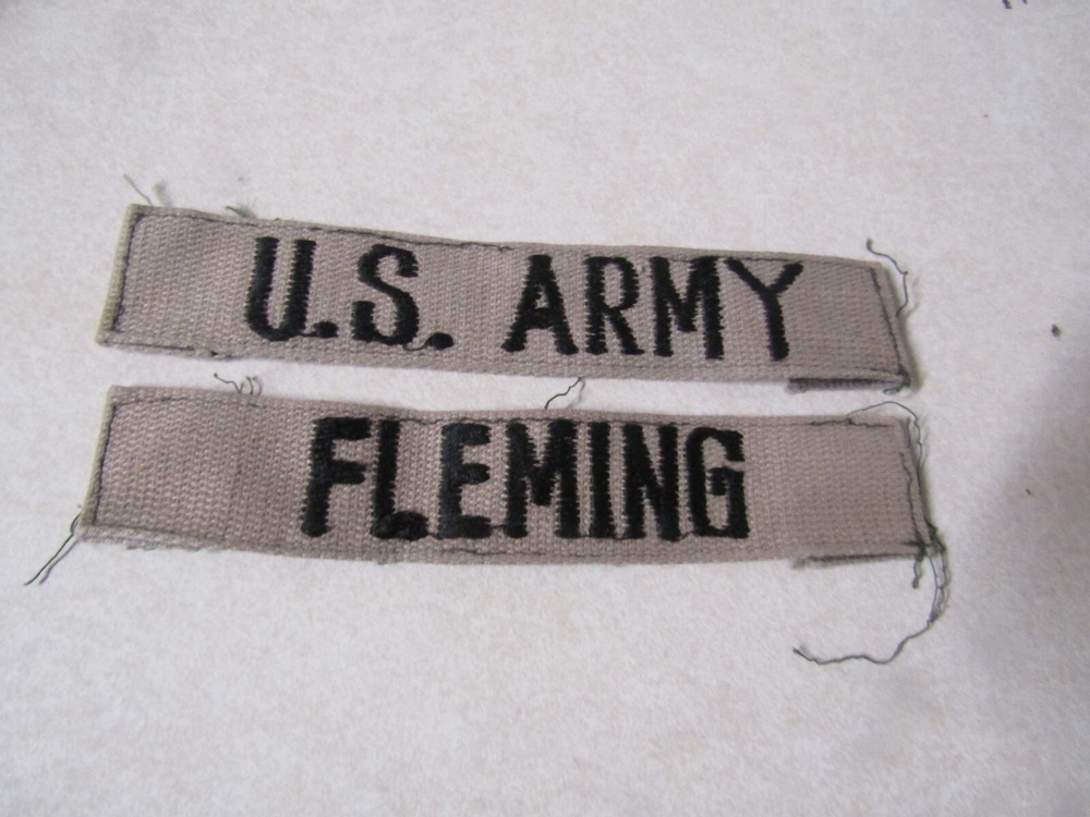 US MILITARY INSIGNIA PATCH SET OF 2 US ARMY NAME TAPE & FLEMING UNIQUE VIETNAM
