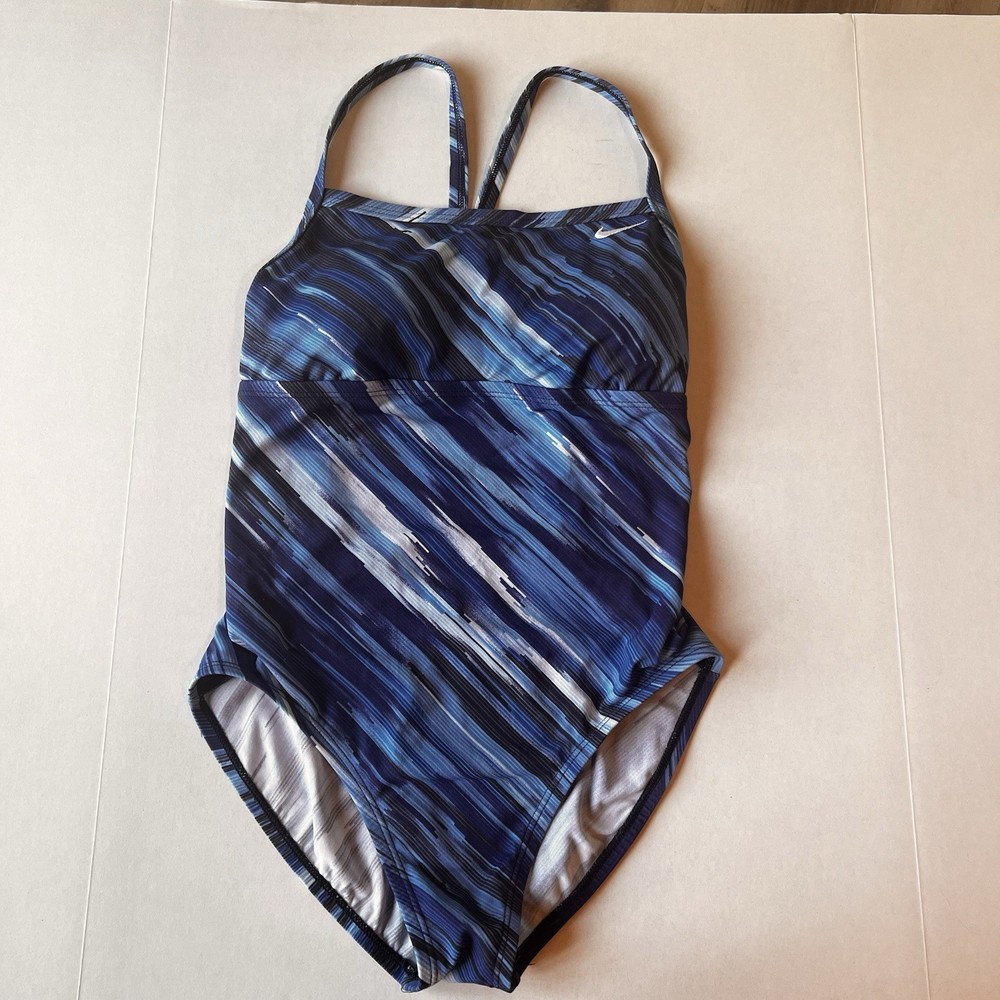 Nike One Piece Women's Swimsuit Racer Keyhole Back Size M Blue