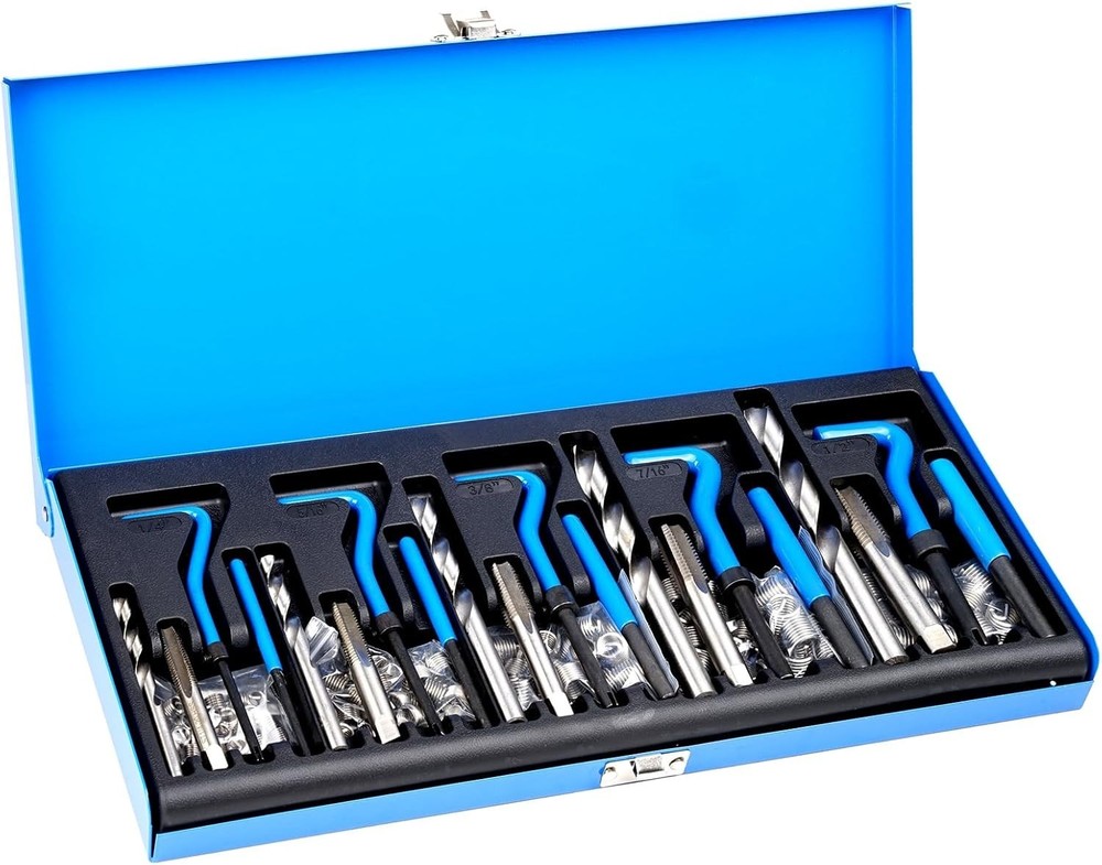 Helicoil Thread Repair Kit - 131-Piece SAE HSS Drill Inserts Taps & Tools 1/4