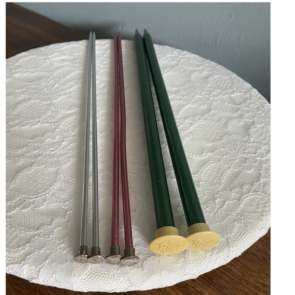Boye Single Point Aluminum Knitting Needles Lot of 3 sizes 17, 9 & 7 - 14 inch