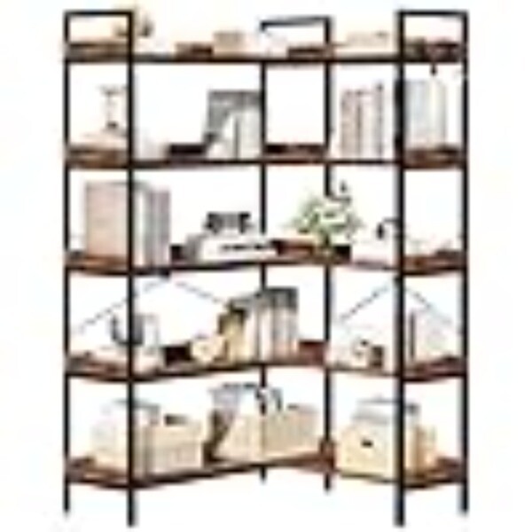 5Tier Bookshelf Reversible,Corner Bookcase 4 Hooks,65