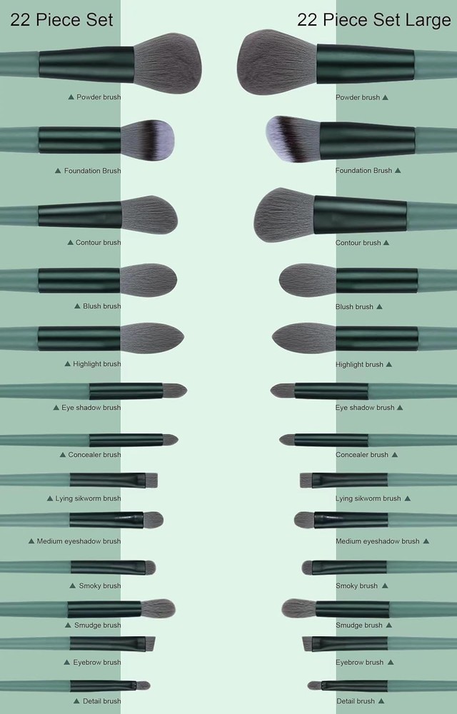 22PCS Makeup Brush Set Foundation Eyeshadow Makeup Brushes Kit Green