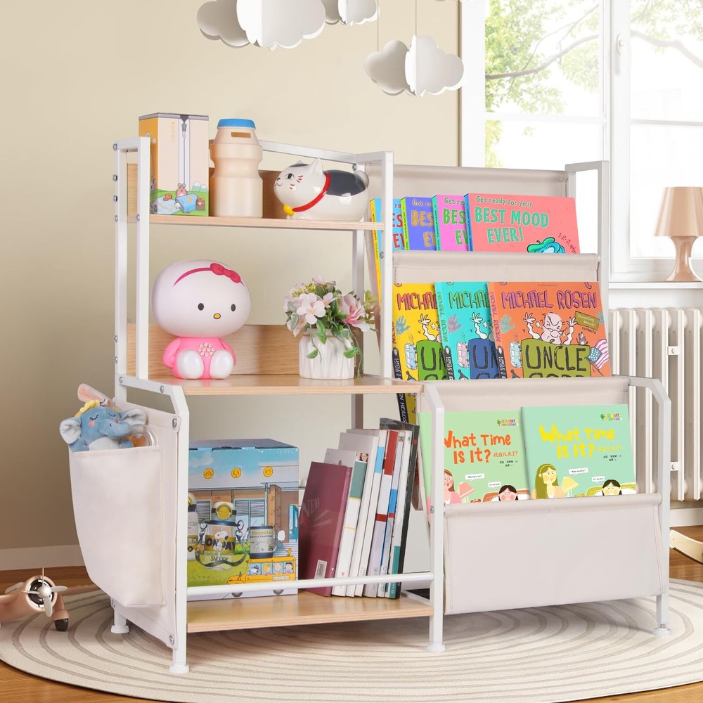 Bookshelf and Toy Storage Organizer, 3 Tier Book Shelf for Rooms, Nursery Boo...