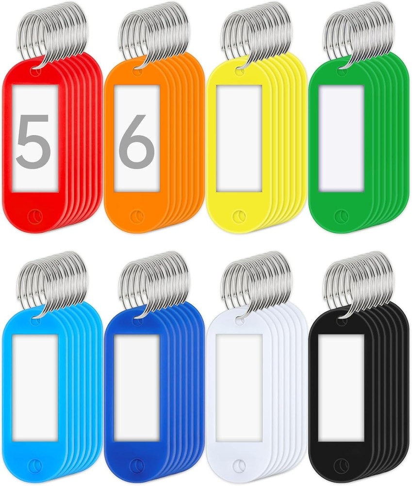 56 Pack Plastic Key Tags W/ Key Chain Ring Writeable Key Label Tags 8 Colors