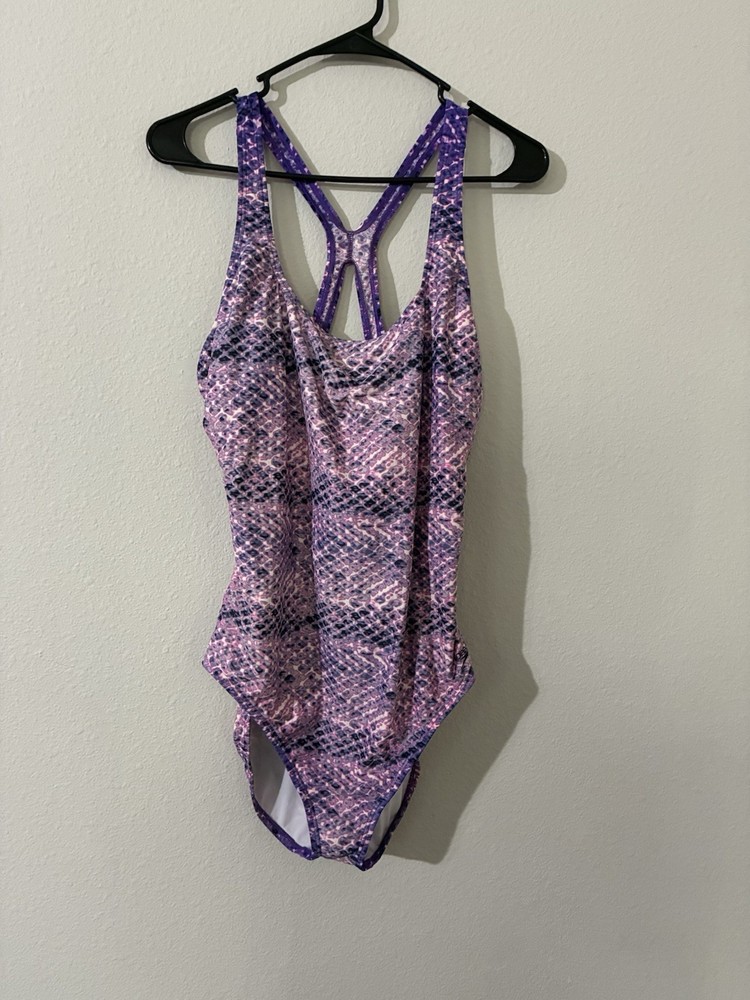 Speedo Purple/pink/white Colored Racer Back one piece size 16 GUC