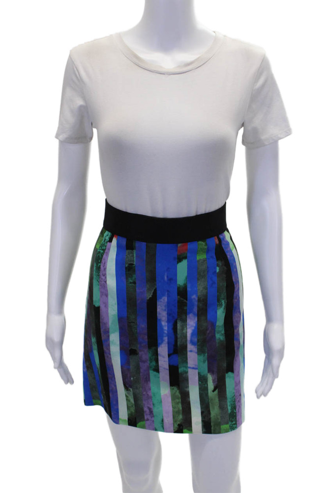 Milly Womens Geometric Back Zipped Multicolored Elastic Waisted Skirt Size 10 LLFree Shipping in US $100+ Orders | $6.95 Orders Below